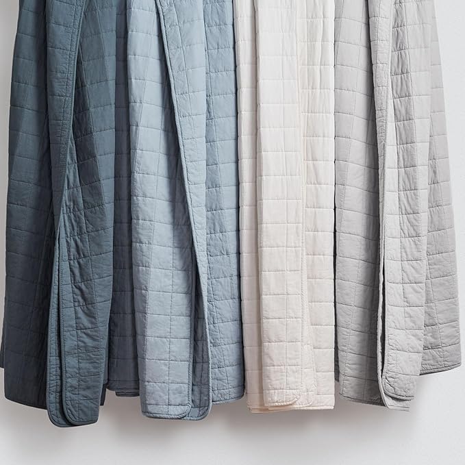 EVERGRACEHOME 100% Cotton Box Stitch Quilt Bedding Set Queen Size 3 Pieces, Garment-Washed Lightweight Soft Cozy Coverlet, Quilted Bedspread Sets with 2 Shams for All Season, Fog Gray