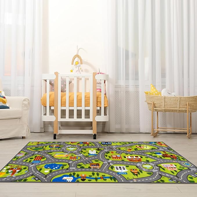 STARUIA Washable Kids Play Rug for Playroom, Boys Car Rug for Kids Toy Cars Have Fun Safely, Non-Slip Educational City Road Rugs Carpets for Kid Room Bedroom, 60" x 32"