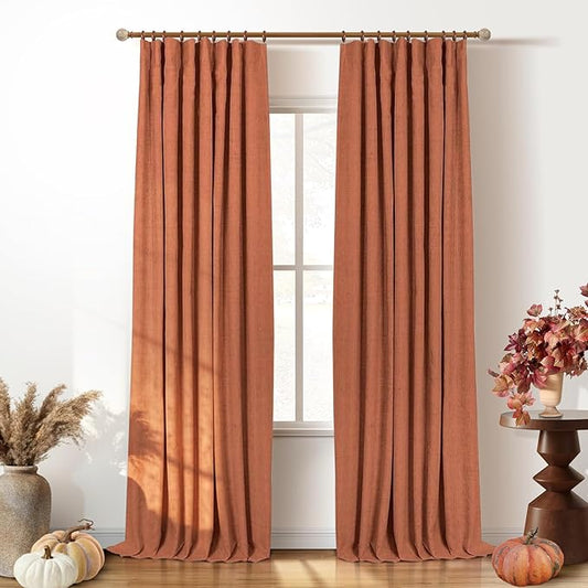 INOVADAY 100% Blackout Curtains for Bedroom, Black Out Curtains 120 Inch Long, Clip Rings Linen Blackout Drapes, Thermal Insulated Room Darkening for Living Room, 2 Panels - Orange,W50xL120