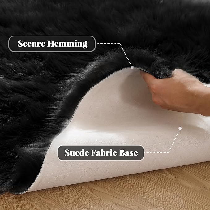 Black Rugs for Living Room 8x10 Area Rugs for Bedroom Shag Washable Faux Sheepskin Fuzzy Fur Rug Large Boho Nursery Rug