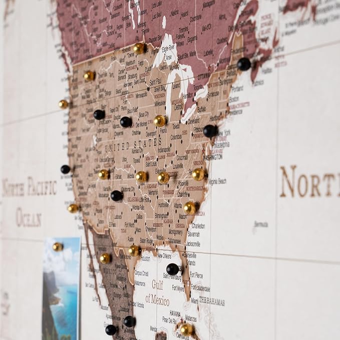 Canvas World Map with Cork Pin Board - English Lettering - Decorative Wall Decoration for All Rooms - Canvas Pictures with World Map Motif (90x60 cm, Pattern 23)