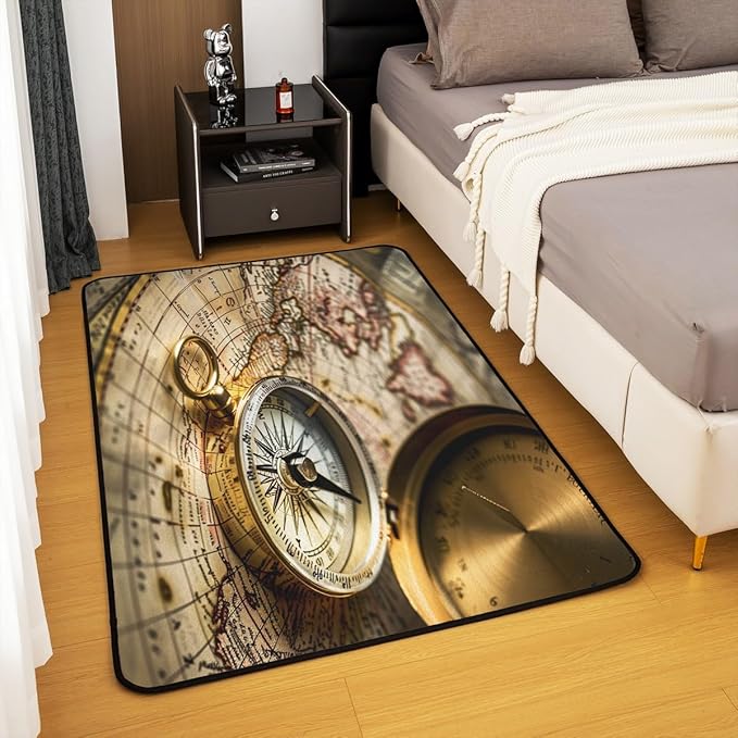 Compass Print Rugs for Living Room Bedroom Retro Nautical Decor Decorative Carpet Ocean Voyage Sea Adventure Super Cozy Rug Carpet Floor Mat Rug