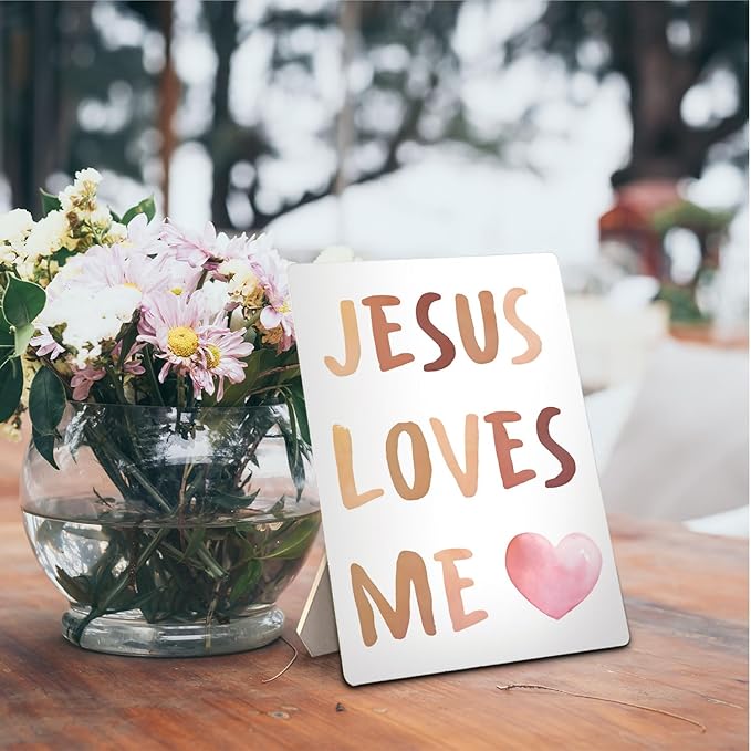 Baby Girls Boys Nursery Decor - Boho Jesus Loves Me Christian Wooden Stand Sign, Nursery Decor, 5x7 Inch