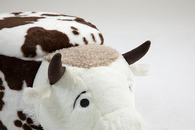 Home 2 Office Fun Happy Cow Ottoman with Storage for Kids' Bedroom, Playroom, Nursery or Recreation Room Decor, Soft Animal-Shaped Toddler Furniture with Wooden Legs