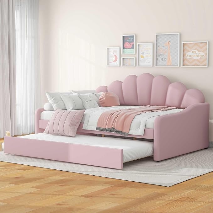 Bellemave Full Size daybed with Trundle for Adults, Kids, Girls, Teens, Full Size daybed with Trundle for Living Room, Velvet, Pink