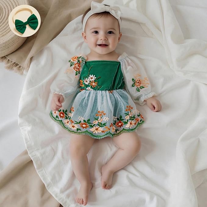 Giraropa Baby Girl Fall Winter Clothes Long Sleeve Romper Dress + Socks + Headband Newborn Infant Cute Casual Outfits