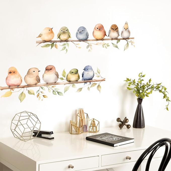 DILIBRA Colorful Bird on The Branch Wall Stickers, Peel and Stick Creative Bird Wall Decals, DIY Vinyl Art Murals for Nursery Kids Bedroom Living Room Classroom Preschool Playroom