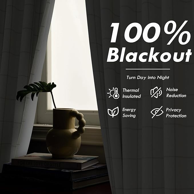 DriftAway 2 Panels 100% Blackout Windowpane Plaid Linen Curtains Double Layer Drapes for Bedroom 63 Inches Long Farmhouse Thermal Insulated 3.25 Inch Rod Pocket Back Tab for Living Room Taupe