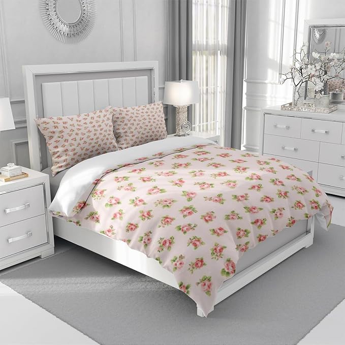 Garden Style Floral Duvet Cover King Girl Flower Print Comforter Cover Botanical Floral Bedding Quilt Cover Chic Shabby Rural Flower Bedding Collection 1 Duvet Cover with 2 Pillowcases