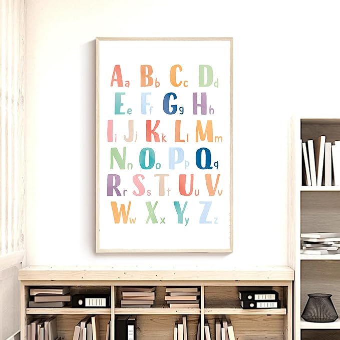 OZCONO Rainbow Alphabet Poster for Kids, Educational ABC Wall Chart for Classroom Decor, Montessori, Nursery Toddler Learning (Unframed) (12x18)