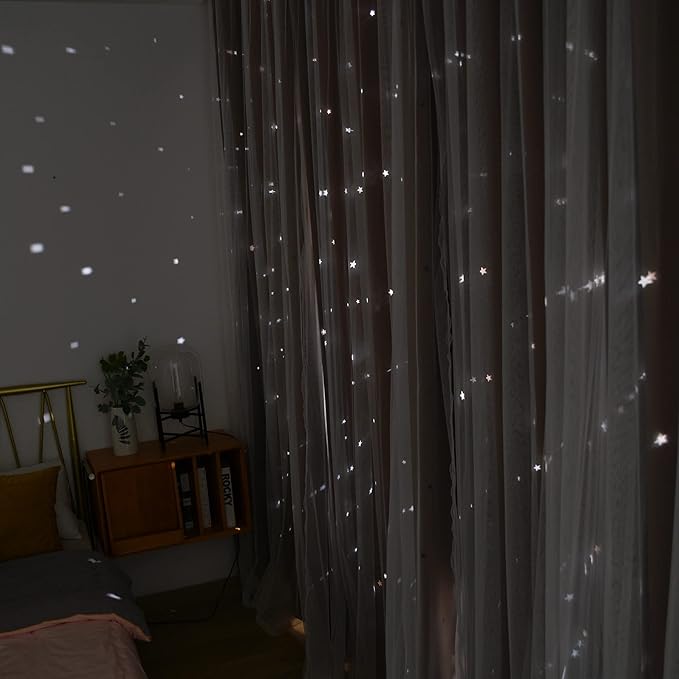 Kinryb Kids Blackout Curtains for Bedroom/Living Room/Classroom, Sheer Overlay 2 Free Tiebacks, Double Layer Curtains with Star Cutout for Kids Room(Each Piece W 70 x L 63 Inches 2 Pcs Coffe)