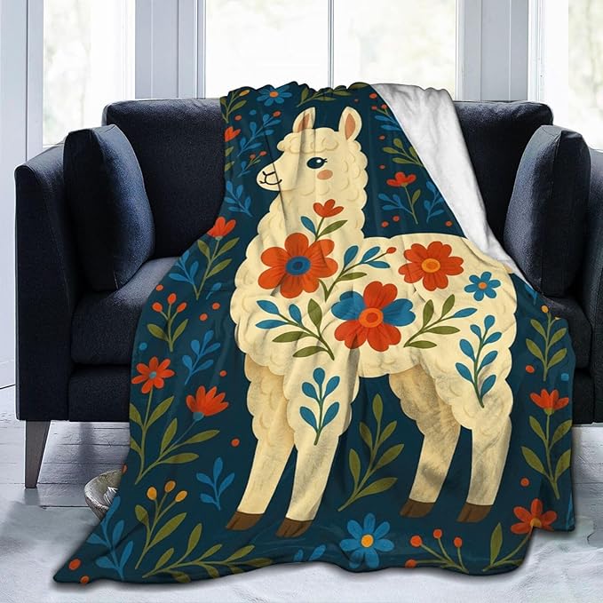 Alpaca Blanket Floral Boho Alpaca Llama Throw Blanket Soft Cozy Fleece Fuzzy Plush Warm Stuff Bedding Nursery Toddler Mexican Blankets Gifts for Boys Girls Kids Adult Men Women 50"X60"