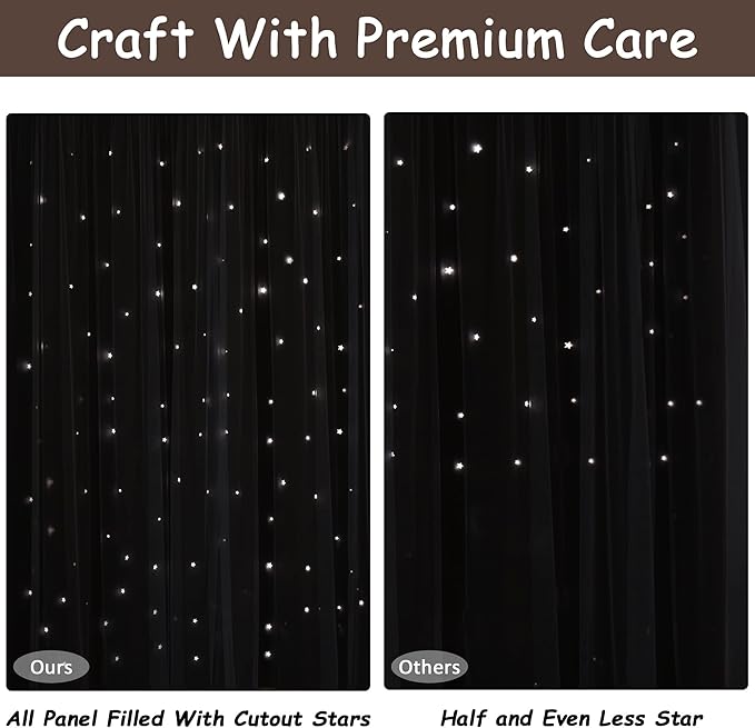 Kinryb Star Cutout Blackout 95 Inches Curtains Double Layer with Sheer Overly Curtains for Bedroom Thermal Insulated Window Treatment Set with 2 Free Tiebacks (52W x 95L 2 Panels Chocolate)