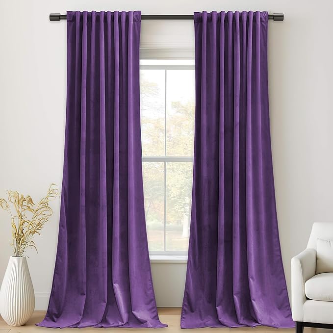 StangH Purple Velvet Curtains Room Darkening Thermal Insulated Drapes for Bedroom Living Room, Super Soft Velvet Window Treatment with Rod Pocket Back Tab, 52x108 inches, 2 Panels