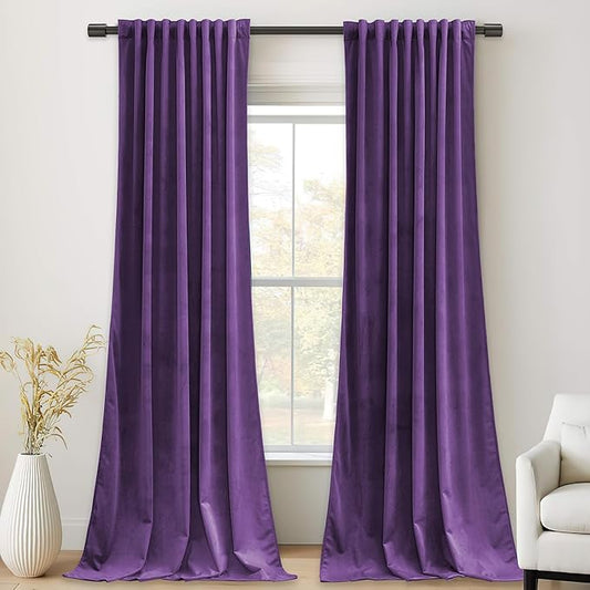 StangH Purple Velvet Curtains Room Darkening Thermal Insulated Drapes for Bedroom Living Room, Super Soft Velvet Window Treatment with Rod Pocket Back Tab, 52x108 inches, 2 Panels