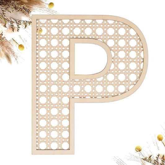 Wooden Rattan Letters 8 inch Wood Letters P for Wall Decor Crafts Boho Nursery Decor for Baby Shower Wedding Bedroom Name Signs Large Rustic Letter Home Decoration