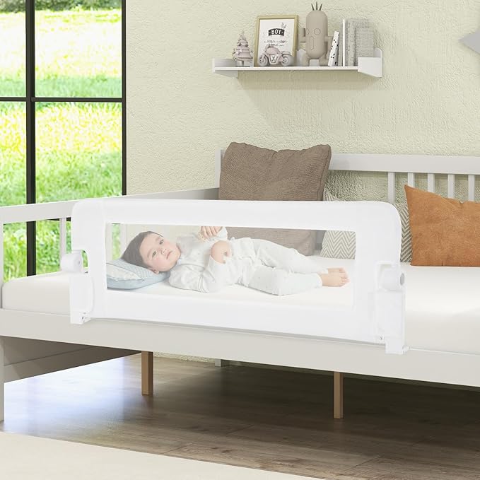 HONEY JOY Bed Rail for Toddlers, Extra Long, Foldable Portable Swing Down Safety Bed Guard Rail, Toddler Bed Rails for Crib, King Queen Full Twin Size Bed Mattress (White, 2 Pack, 47 Inch)