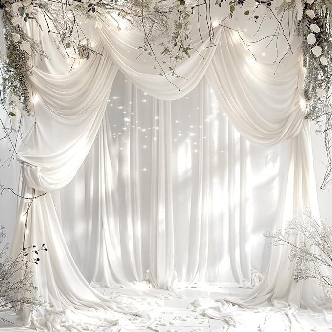10x10ft Wedding Curtains White Wedding Backdrop for Ceremony Prom Stage Backdrop Satin Fabric Curtain Drapes Curtains Panels with Rod Pockets W5' x H10'2 Panels YUNBSDJ005