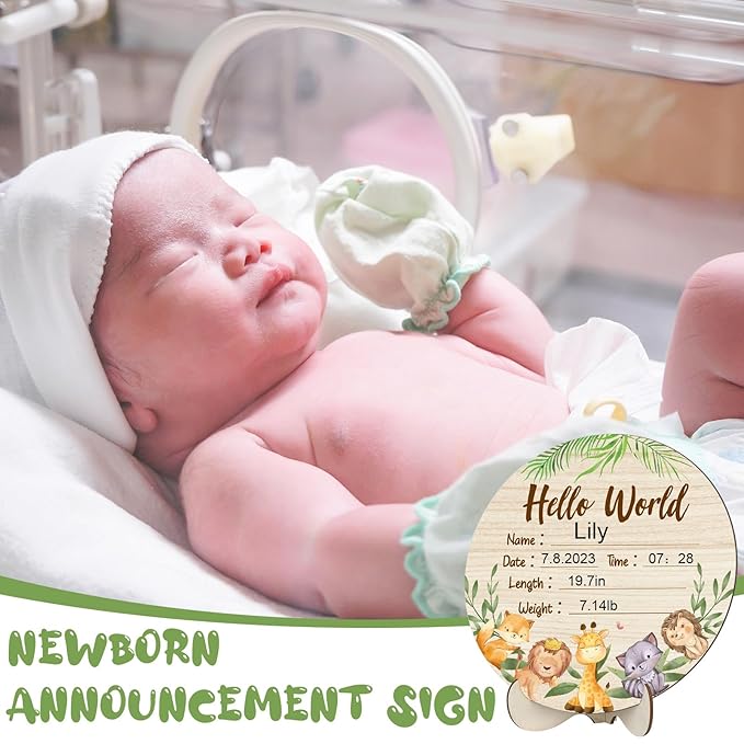 Wooden Baby Monthly Milestone Cards Double Sided Baby Birth Announcement Sign, Hello World Milestone Sign Discs Pregnancy and Baby Shower Gifts for Newborn Photo Props