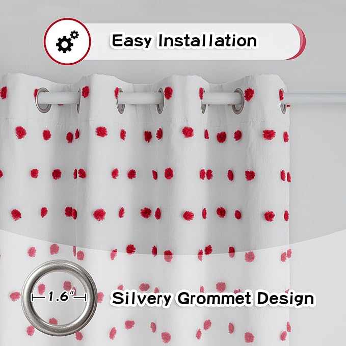 MYSKY HOME Blackout Curtains for Living Room 95 Inch Long Total Light Blocking Curtains for Sliding Door 2 Panels Grommet 100% Room Darkening Girls Bedroom Drapes with Red Pom Pom Sheer 52 x 95 in