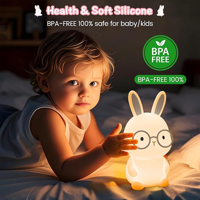 Bunny Night Light, Rabbit Lamp for Kids,Rechargeable Nursery Nightlight ,Silicone Bedside Lamp with Touch Color Changing,Dimmable/TimmerLight, Room Decor,Easter Gift / Christmas Gifts for Boys Girls