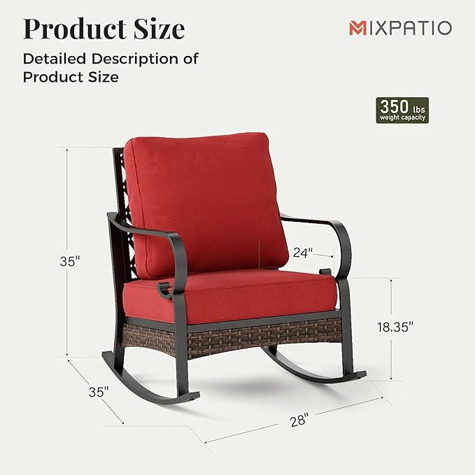 Outdoor Patio Rocking Sofa Chairs Set of 2 Steel Frame Porch Furniture with Deep Seating and 5.75" Cushions for Lawn Backyard Deck, Red