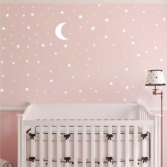 Moon and Stars Wall Decal Vinyl Sticker for Kids Boy Girls Baby Room Decoration Good Night Nursery Wall Decor Home House Bedroom Design YMX16 (White)