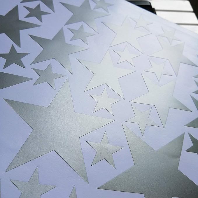 155 Pieces Silver Star Wall Decals – Self-Adhesive Stickers for Kids' Rooms, Nurseries, and Bedrooms by BUGYBAGY