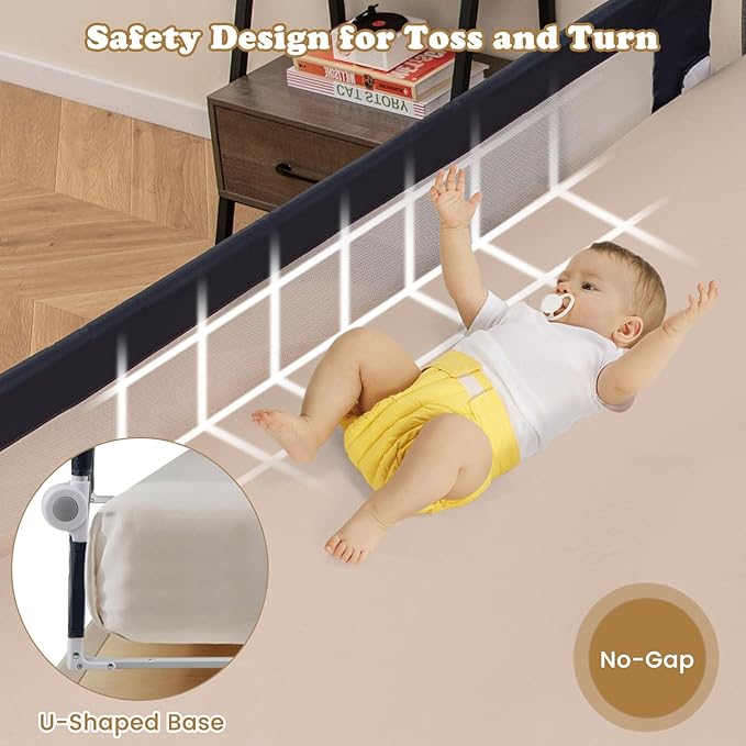 BABY JOY Bed Rails for Toddlers, Extra Long, Swing Down Safety Bed Guard for Convertible Crib, Folding Baby Bedrail for Kids Twin, Double, Full Size Queen & King Mattress (71", Dark Gray)