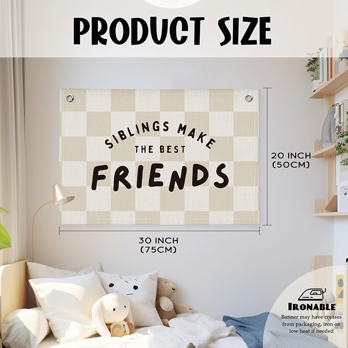 Playroom Nursery Decor, Siblings Make The Best Friends Banner, Linen Canvas Banner Wall Hanging Flag Decor for Toddler Kids Boys Girls Room 20x30