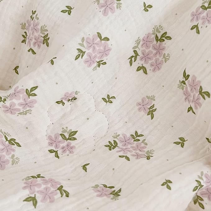 BuLuTu Purple Flower Baby Quilts for Kids Muslin Comforter Large Thin Summer Quilt for Crib/Cradle/Cot, Floral Muslin Toddler Blanket Purple Perilla Pattern, 60x78 Inch