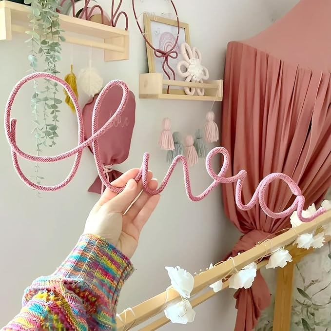 Custom Wire Name Sign, Personalized Nursery Wall Art, Knitted Metal Lettering for Baby Room, Playroom Door Decor