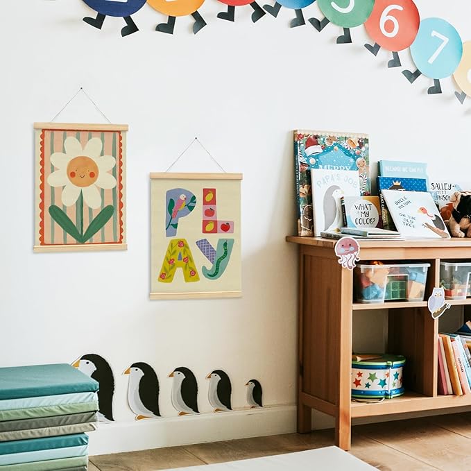 NaZaUK Playroom Wall Decor, Boho Kids Girl Nursery Wall Art, Playroom Calming Corner Classroom Counseling Office Poster Hanger Frame, Play Poster for Kids Bedroom, 12x16 Inch, Set of 2