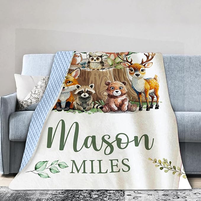 Personalized Baby Blanket with Name – Animal Theme Soft Receiving Blanket for Newborn Boys Girls, Custom, Cozy Nursery Decor for Toddlers