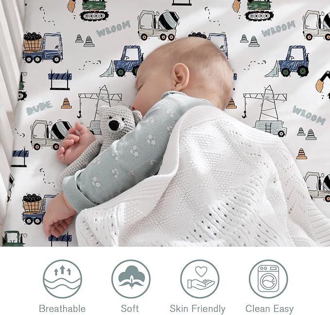 Little Grape Land Crib Sheets 4 Pack for Boys and Girls, Baby Neutral Crib Fitted Sheets for Standard Crib & Toddler Mattress, Super Soft Breathable Fitted Crib Sheet Set, Truck & Alligator