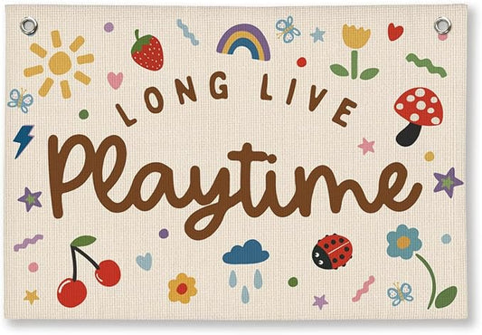 Playroom Wall Decor, Kids Toddler Boy Girls Playroom Decor Hanging Linen Banner,Play Room Wall Decor for Kids Boys Girls Nursery, 20x30 Inch