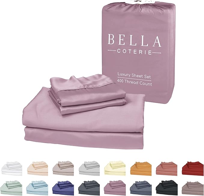 Bella Coterie Luxury Bamboo Viscose Split King Size Sheet Set | 2 Fitted Sheets for Sleep Number & Adjustable Beds | 100% Organically Grown | Cooling & Ultra Soft | 18” Deep Pocket [Lilac]