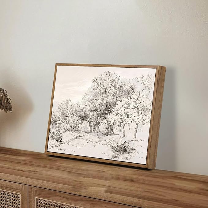 OIQArtOIQ Vintage Landscape Canvas Wall Art Framed Natural Scenery Painting Artwork Prints France Country Wilderness Farmhouse Decor Pictures Kitchen Bedroom Living Room Bathroom