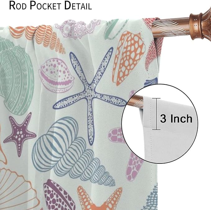 Coastal Nautical Curtains,Colorful Starfish Seashell Beach Sea Starfish Seashell Theme Pattern Blackout Print Home Bedroom Living Room Window Treatmen 2 Panel Set 42x63 Inch