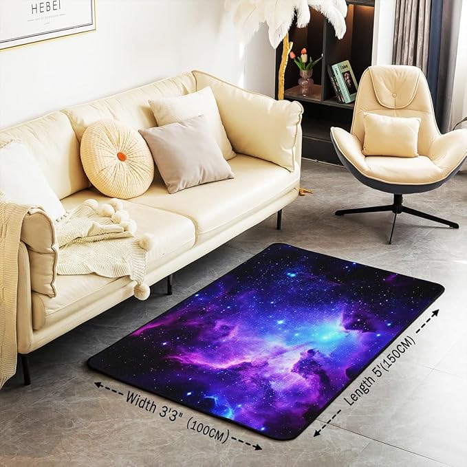 jejeloiu Galaxy Area Rug 4x5 Floor Mats Purple Blue Universe Starry Sky Decorative Carpet Set Ultra Soft Outer Space Accent Rug Kitchen Office Decor