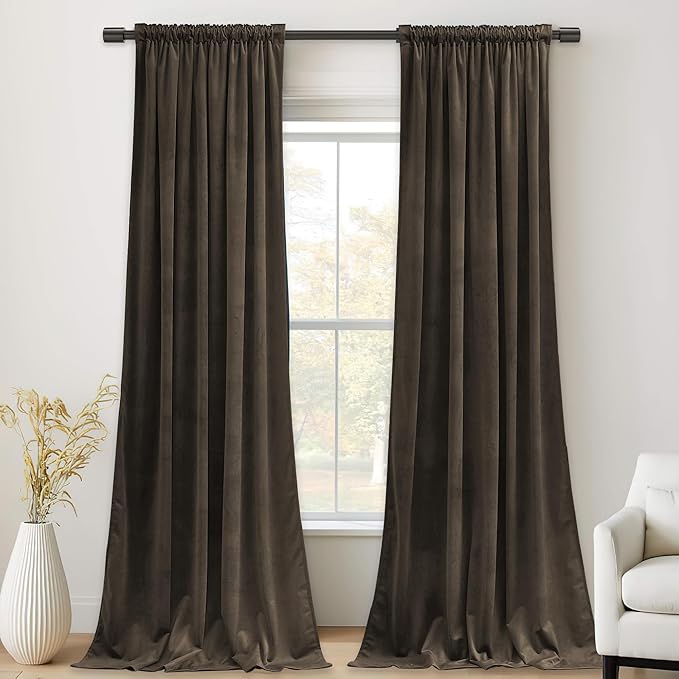 StangH Brown Velvet Curtains - Room Darkening Thermal Insulated Drapes for Bedroom, Living Room, Home Theater - Privacy Protect Decorative Window Treatment, 2 Panels Set, 52 x 96 Inches