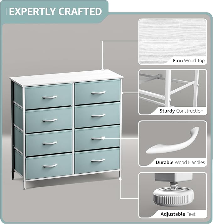 Sorbus Kids Dresser with 8 Drawers - Storage Unit Organizer Chest for Clothes - Bedroom, Kids Room, Nursery, & Closet (Aqua, 31.5 x 12 x 32-8 Drawer)