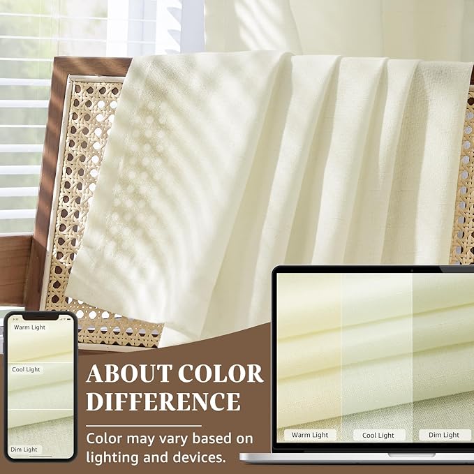 jinchan Linen Blend Curtains 96 inch Length 2 Panels for Bedroom Living Room, Floor to Ceiling 50 inch Wide Farmhouse Drapes with Rod Pocket Back Tab(50W x 96L, Ivory)