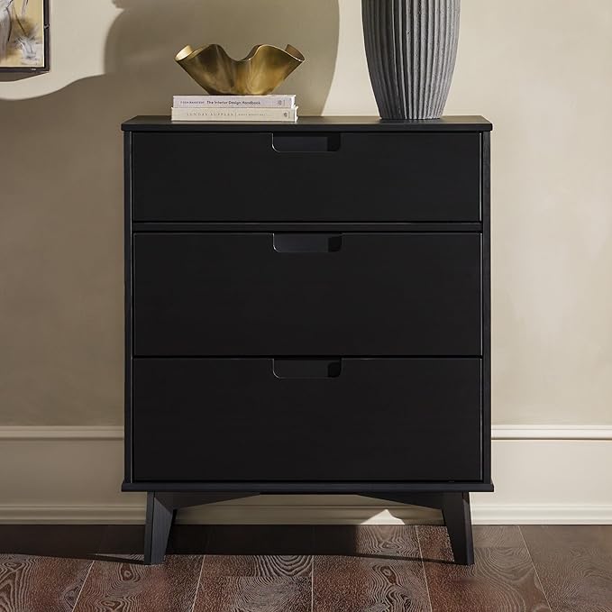 Walker Edison Sloane 3-Drawer Groove Handle Solid Pine Wood Dresser, 36 Inch, Black