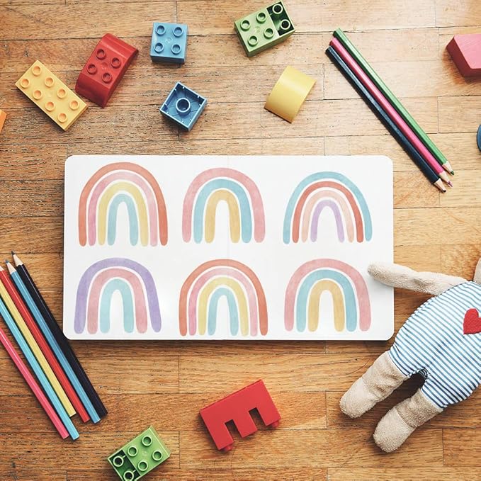 Watercolor Rainbow Wall Decals for Girls Bedroom 36 Pcs, Rainbow Stickers for Wall Mural Vinyl Peel and Stick DIY Decorations (6 Sheets)