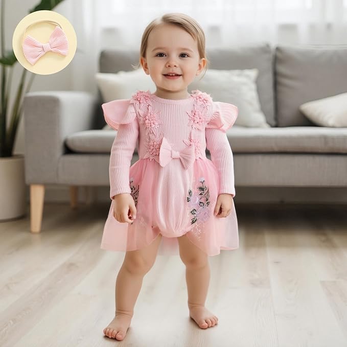Giraropa Baby Girl Fall Winter Clothes Long Sleeve Romper Dress + Socks + Headband Newborn Infant Cute Casual Outfits