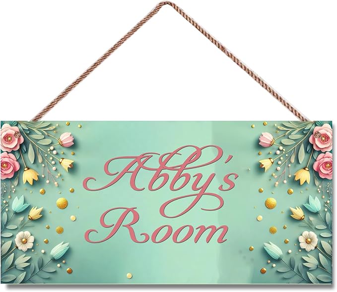Personalized Name's Pretty Green Nursery Kid's Children's Girls Bedroom Door Sign Flowers Wood Plaque Sign Wall Decor Wall Art Decor Decorative Plate