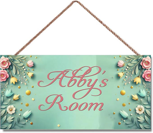 Personalized Name's Pretty Green Nursery Kid's Children's Girls Bedroom Door Sign Flowers Wood Plaque Sign Wall Decor Wall Art Decor Decorative Plate