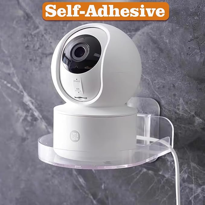 4 Pack Security Camera Wall Mount, Adhesive Baby Monitor Wall Moun Shelves, Universal Command Strip Shelf with Cable Clips (Transparent)