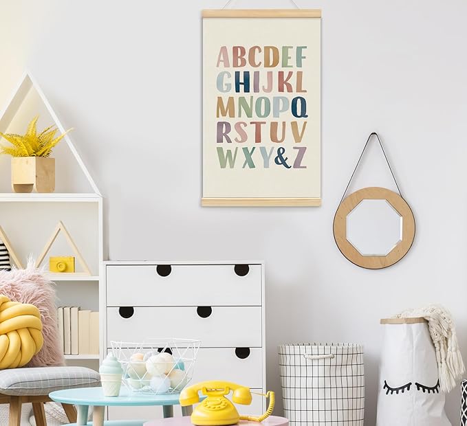 foedor Alphabet Poster Framed for Kids toddlers,Nursery Playroom Wall Decor Poster Hanger Frame,Hanging Banner Decor for Nursery Toddler Girls Room Play Room, 14x24 Inch, Set of 2
